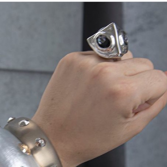 ALEXIS BITTAR • Green Silver Crumpled Chunky Chunky Pyramid Relic Ring 6 3/4 - Picture 3 of 15